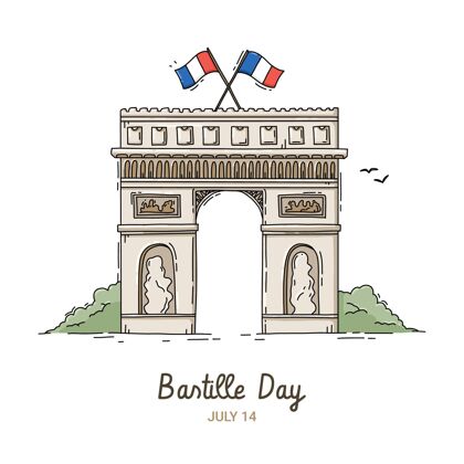 法国手绘巴士底日插图巴士底狱日活动手绘