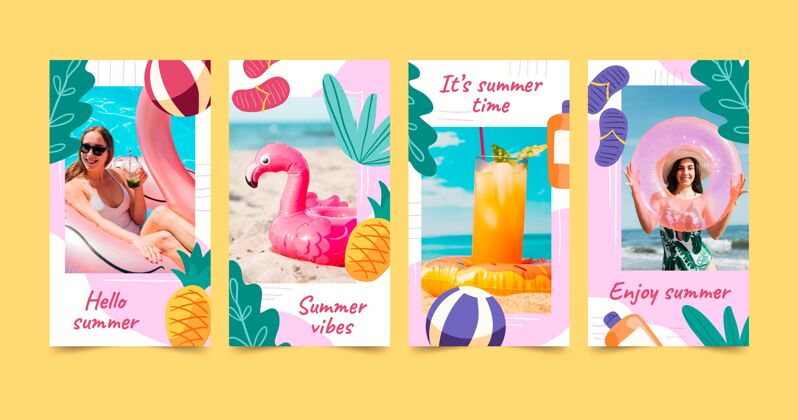 分类手绘夏季instagram故事集与照片夏季故事夏季模板