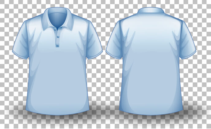 卡通前面和后面的蓝色马球衫上透明时尚服装配饰