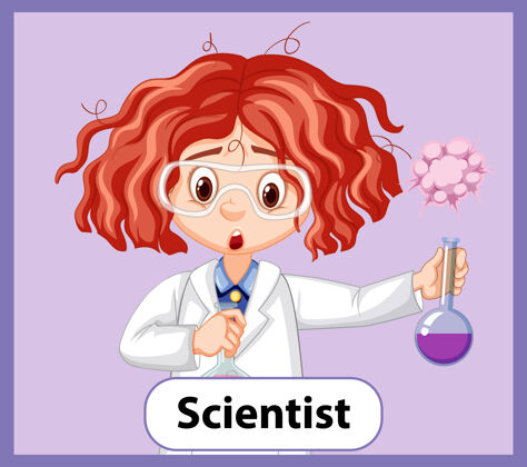 娱乐头发凌乱的科学家女孩教育英语单词卡空白女性青少年