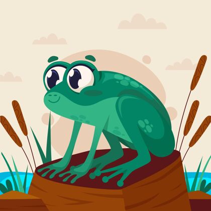 幼稚可爱的卡通青蛙插画野生卡通青蛙