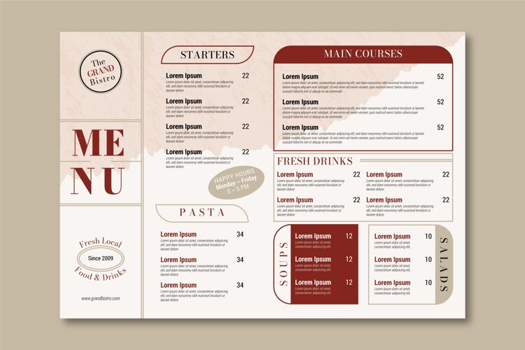 平面设计有机平面乡村餐厅菜单模板手绘餐厅菜单