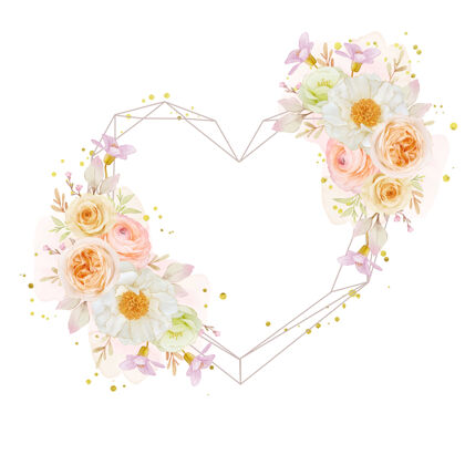 花卉美丽的花环与水彩玫瑰牡丹和毛茛花框架水彩植物