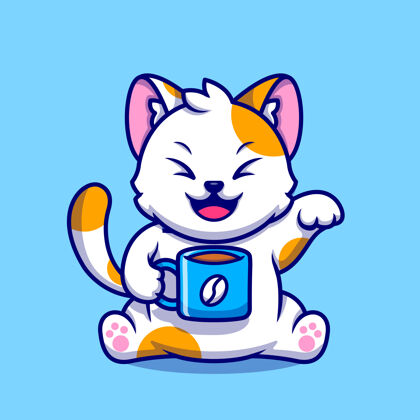 咖啡可爱的猫喝咖啡杯卡通图标插图动物喝图标概念隔离平面卡通风格动物猫杯子