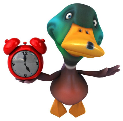 鸟有趣的鸭子三维插图鸭子自然时钟