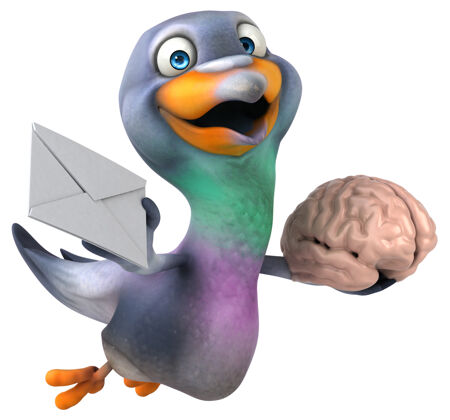野生动物有趣的鸽子三维插图大脑情感心灵