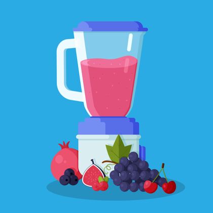 水果冰沙平面果汁在搅拌机玻璃插图水果冰沙健康饮料