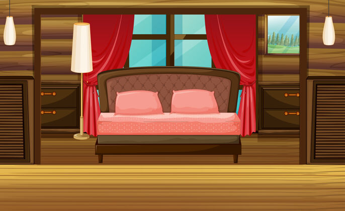 里面木屋里的卧室窗帘卧室床
