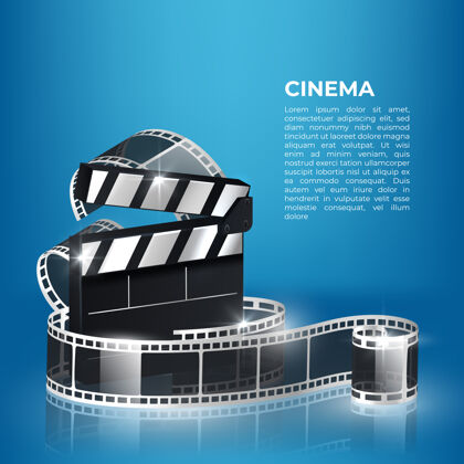 演出电影长条波 电影卷和隔板上隔离的蓝色首映布局娱乐