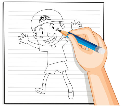轮廓手写可爱男孩戴帽子的轮廓教育涂鸦人物