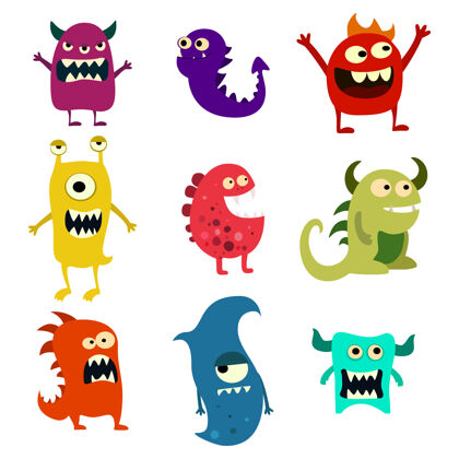 酷涂鸦怪物集合有趣卡通动物