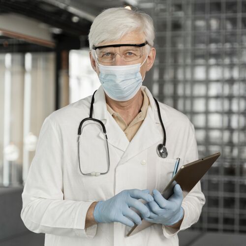 保健带医用面罩的男医生肖像医学医生实验室