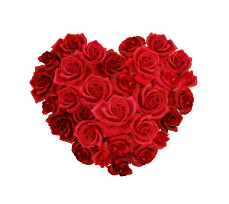 花心形一束红玫瑰写实插图逼真美丽心形
