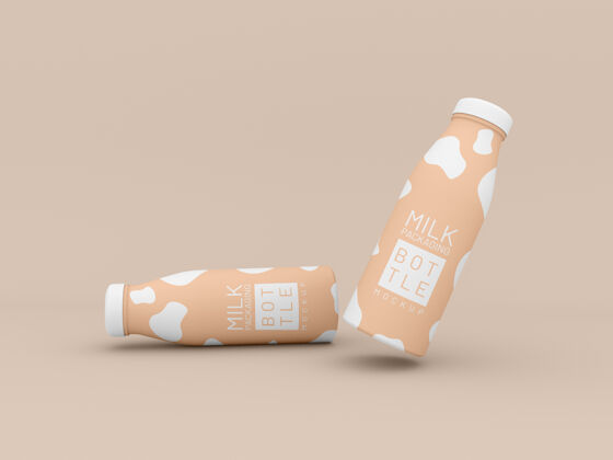 食品两个奶瓶包装模型液体牛奶包装