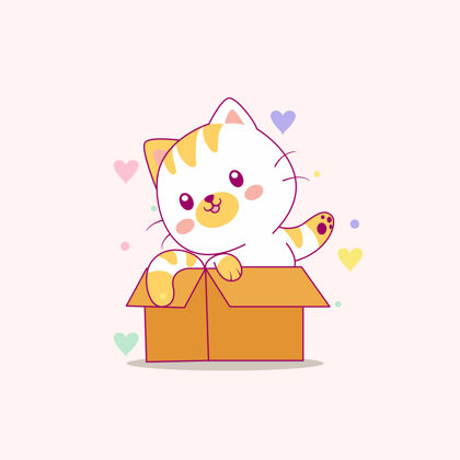 盒子可爱的猫在玩卡通盒子可爱画卡通
