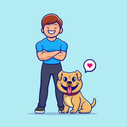 狗可爱的人与狗卡通图标插图人与动物图标概念隔离平面卡通风格平面设计人友谊