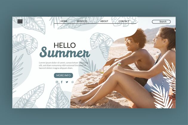 网站手绘夏季登陆页模板与照片目的地页网页模板季节
