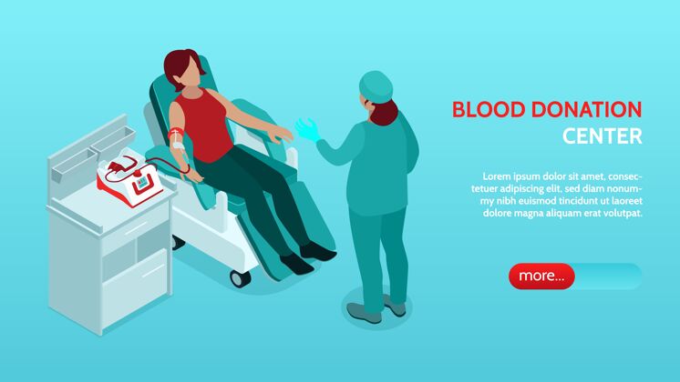 说明献血中心横幅等距横幅 躺椅上有护士指导献血者中心保健医院