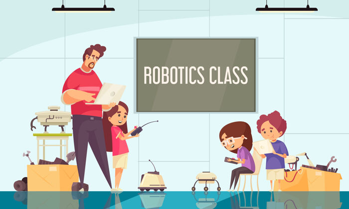 机器人机器人课卡通作文与老师演示无人机和机器人的运动控制插图无人机卡通作文