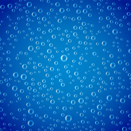 背景雨滴或水泡蓝色背景液体水透明