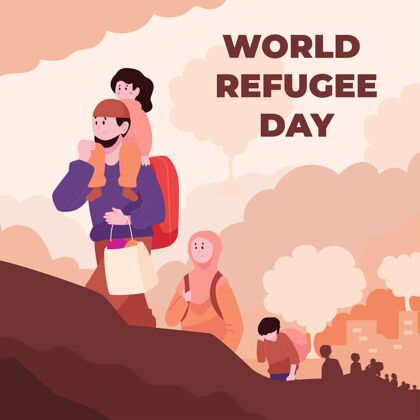 难民平面世界难民日插画活动暴力冲突
