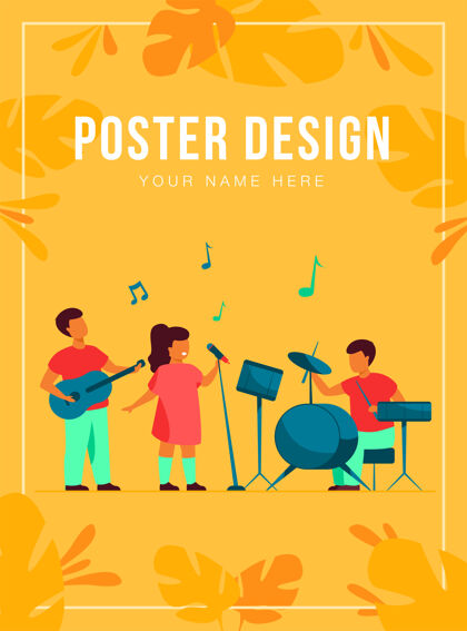 人物可爱的年轻音乐家在学校音乐节海报模板人物女孩乐器