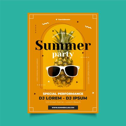 派对海报平面夏季聚会垂直海报模板与照片平面设计季节平面