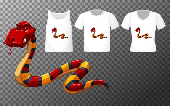动物红蛇卡通人物与透明背景上的衬衫多种类型T恤衬衫儿童