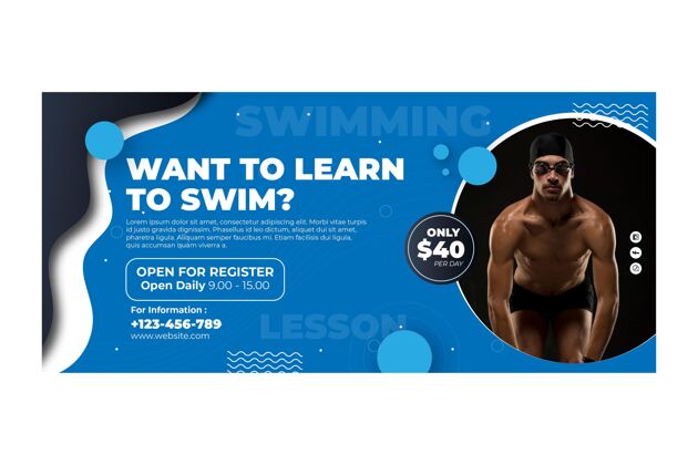 游泳游泳横幅模板与照片游泳池学习课