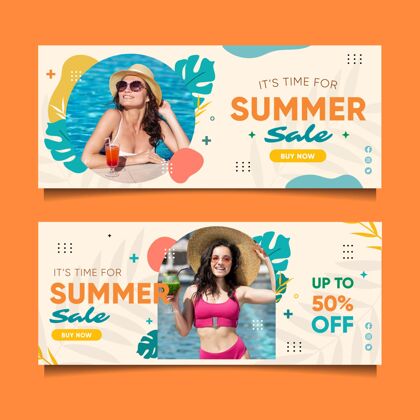 夏季销售平面夏季销售横幅与照片模板季节折扣夏季