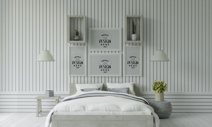 现代室内海报框架模型室内卧室公寓房间墙