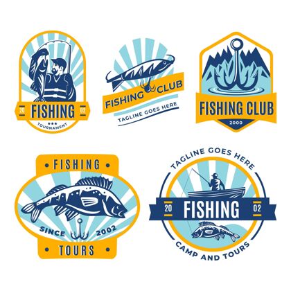 设置详细的老式钓鱼徽章收集捕鱼年份收集