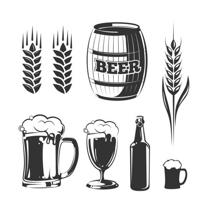 桶葡萄酒节标签和标志的元素工艺徽章啤酒