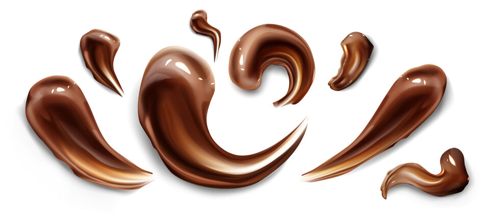 现实巧克力笔触棕色液体涂片奶油滴3d