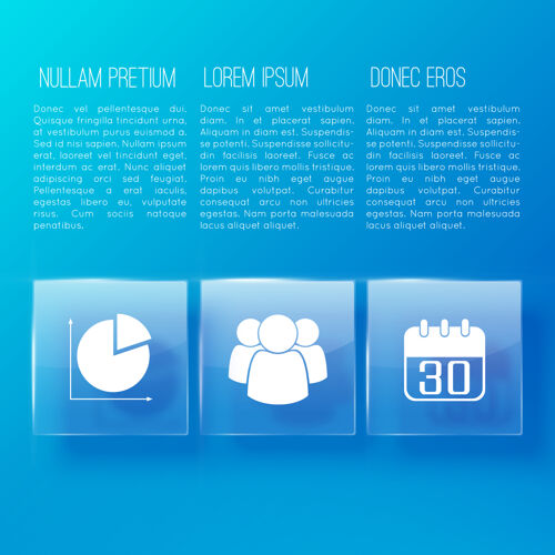 文本业务演示的蓝色页面 包含三列主题信息样本文本网站信息