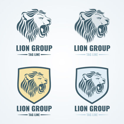 国王狮子标志 徽章 徽章矢量集狮子徽章 狮子标志 狮子徽章插图邮票头贴纸