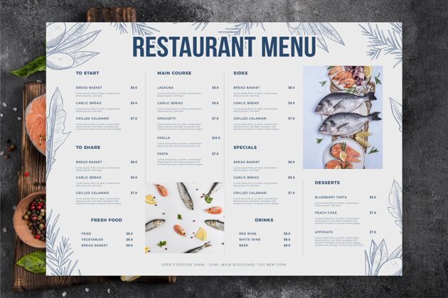 印刷品海鲜餐厅菜单食品菜单模板膳食