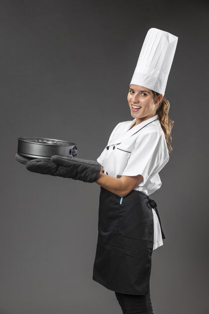 女用平底锅给女厨师画像模特女士员工