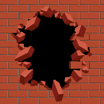 粗糙红砖墙上的爆洞插图石头垃圾建筑