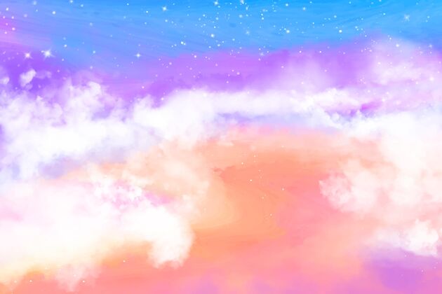 天空手绘水彩粉彩天空背景手绘背景粉彩天空手绘