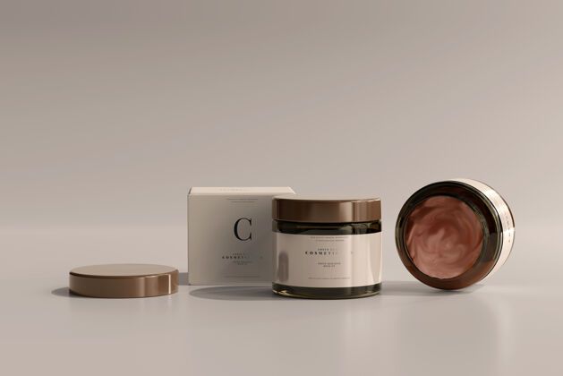 塑料琥珀玻璃化妆品罐和盒子模型包装头发护理产品