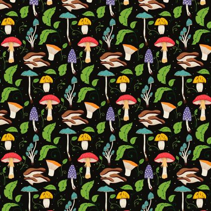 墙纸手绘蘑菇图案图案蘑菇彩色