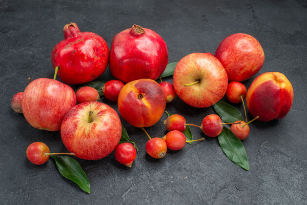 多汁侧面特写水果开胃樱桃油桃苹果石榴苹果油桃壁板