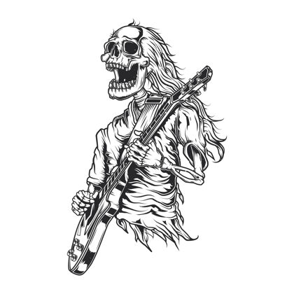 绘画骷髅弹吉他的插图音乐钉子音乐家