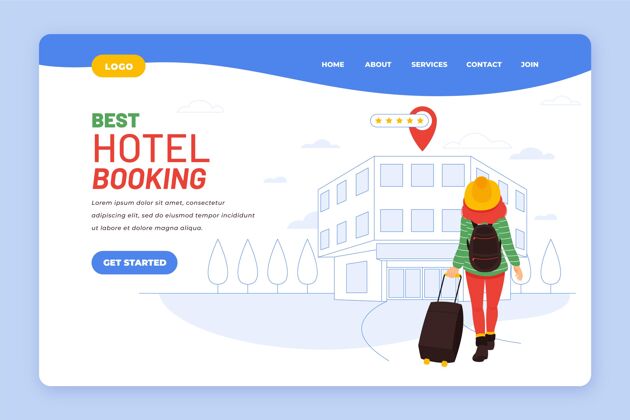 预订平面酒店登录页与插图模板度假村旅游旅游