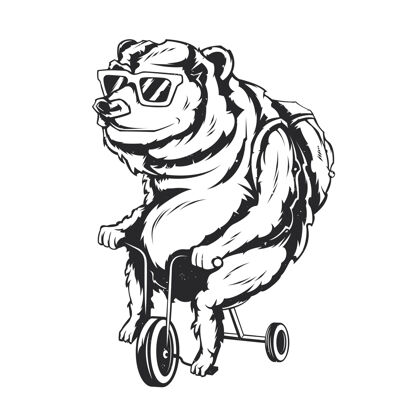 有趣自行车上熊的独立插图自行车享受素描