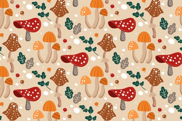 手绘手绘蘑菇图案蘑菇彩色背景蘑菇背景