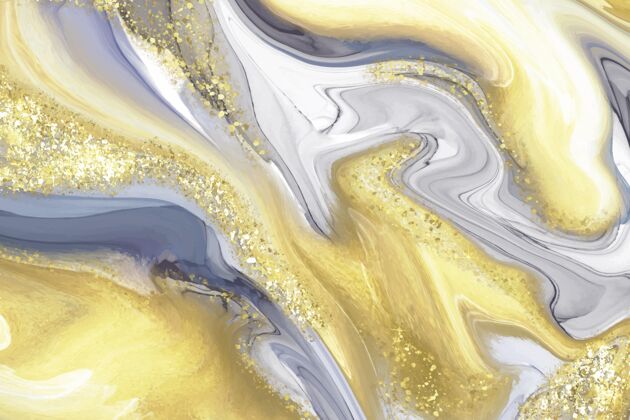大理石现实的液体大理石背景与黄金真实背景真实金色