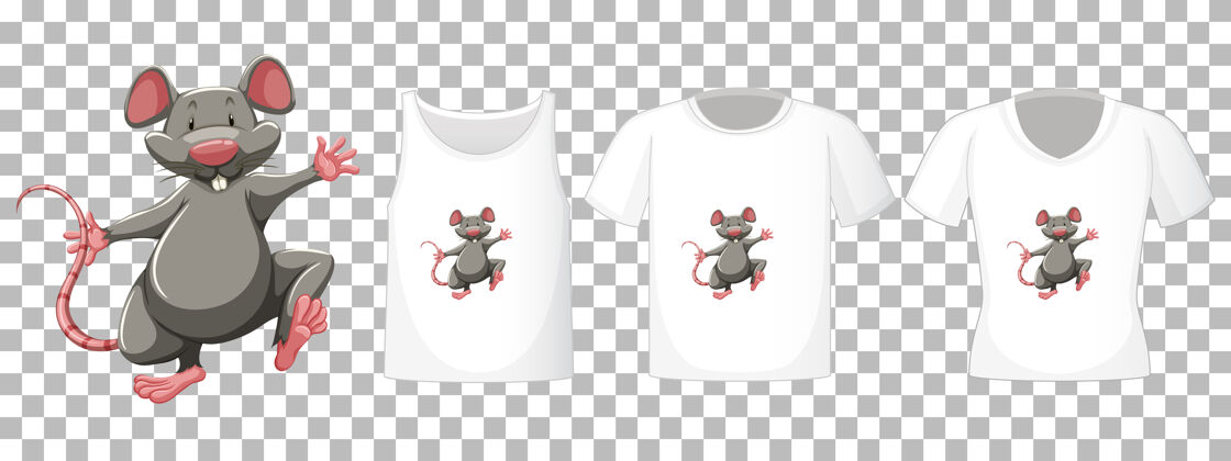 creative一套不同的衬衫与鼠标卡通人物隔离在透明的背景LivingPoloLogo