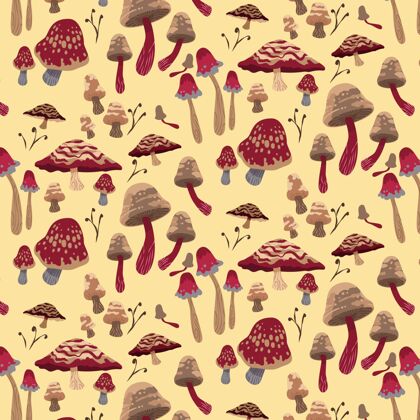 墙纸手绘蘑菇图案手绘蘑菇彩色背景